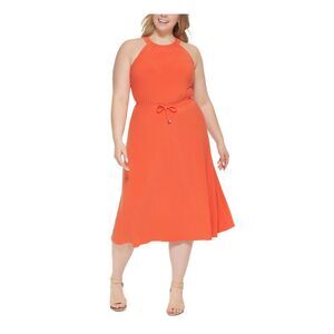 TOMMY HILFIGER Womens Fit + Flare Tea-Length Dress Sleeveless Closure